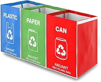 Separate Recycling Waste Bin Bags for Kitchen Office in Home - Large Size Sturdy Double Handles 10 Gallon Recycle Garbage Sorting Bins