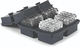 W&P Crystal Ice Tray, Perfect Etched Large Cubes, Slow Melting for Whiskey and Cocktails, Food Grade Premium Silicone, Dishwasher Safe, BPA Free Charcoal