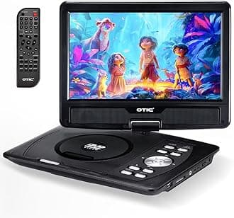 OTIC 12" Portable DVD Player with Bluetooth Function, 10.1" HD Swivel Display Screen, 5 Hour Rechargeable Battery, Support CD/DVD/SD Card/USB, Car Headrest Case, Car Charger
