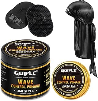 Natural Wave Pomade for Men Strong Hold, Easy Wash 360 Training Hair Cream, Grease Promotes Layered Waves, Moisture, Control and Silky Shine (with Travel Size)