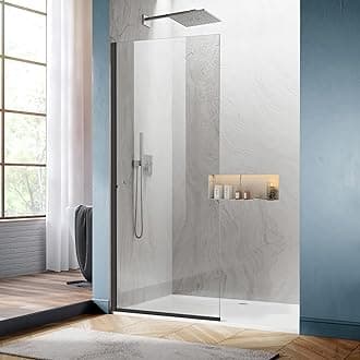 Matte Black Bathroom Shower Glass Door Panel, 34" W74" H Fixed Semi-Framed, 5/16"(8mm) Thick Clear Tempered Glass
