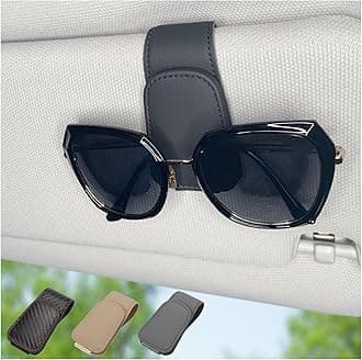 CHOSMOYI Magnetic Leather Sunglass Holder for Car, Sunglasses Clip for Car Visor, Auto Interior Accessories Universal for Different Size Eyeglasses (Black)