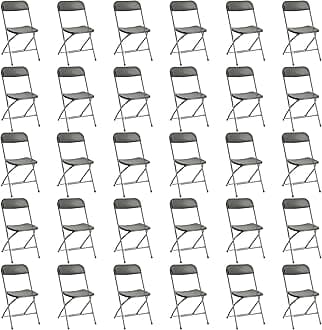 30 Pack Plastic Folding Chairs, Portable Party Chairs, Stackable Commercial Seats with Steel Frame for Home Office Wedding Party Indoor Outdoor Events Chairs, 350lbs Capacity,Gray