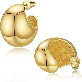 Chunky Gold Hoop Earrings for Women, 14k Gold Plated Thick Triple Hoop Earrings Hypoallergenic Trendy Chunky Gold Hoops Earrings Dainty Jewelry Gifts for Women