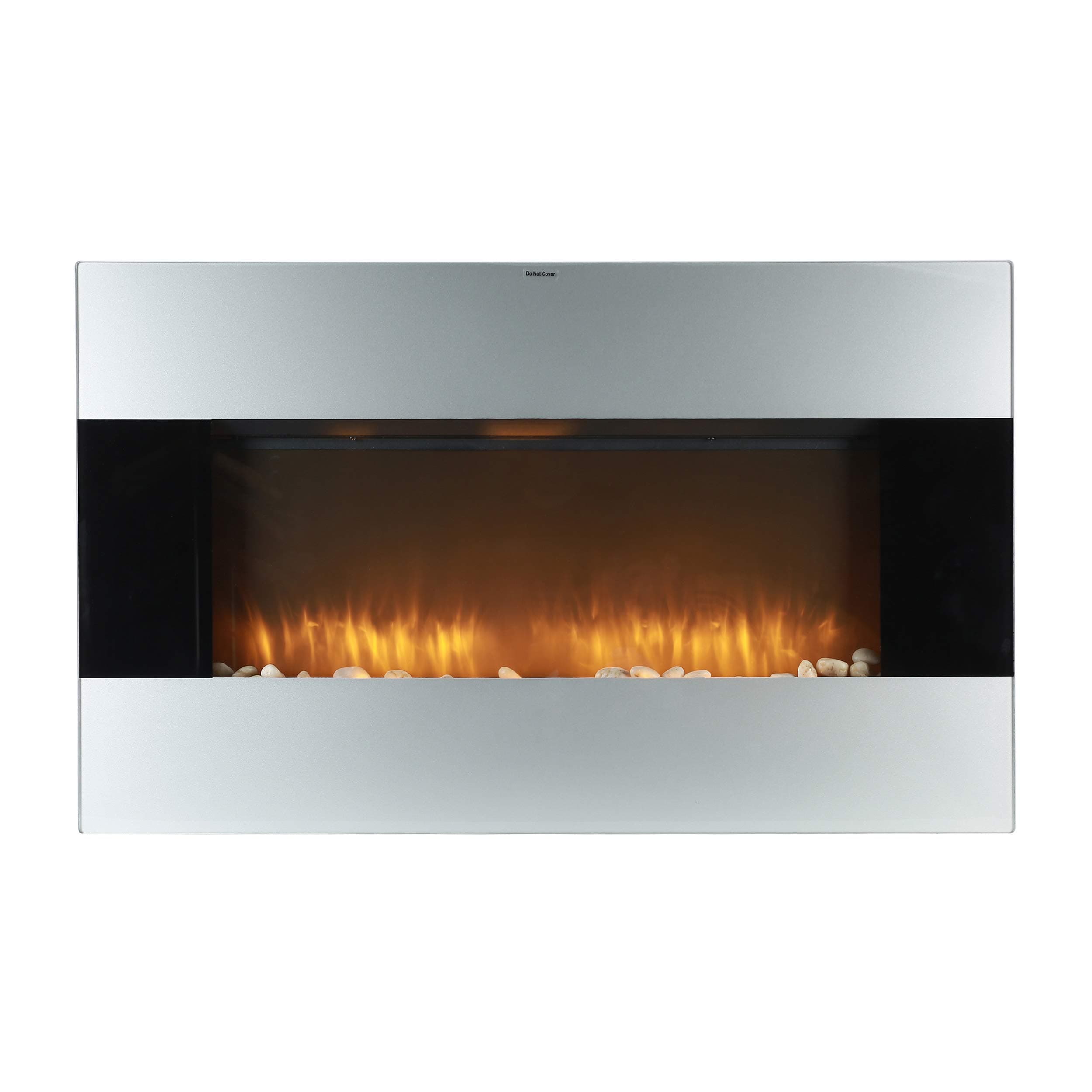 Caesar Fireplace 1500W Adjustable Temperature w/Remote Control, Silver 38-inch Wall Mount Electric Fireplace with stone pebbles and flame effect, Black
