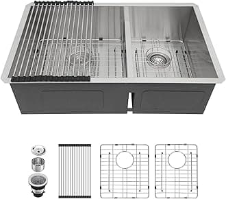 Lordear Undermount Kitchen Sink Double Bowl Kitchen Sink 33 Inch Stainless St...