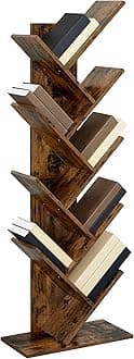 VASAGLETree Bookshelf, 9-Tier Bookcase, Large Bookshelf, Space-Saving Corner Shelf, Book Tree, Holds Books, CDs, Games, for Bedroom, Living Room, Home Office, Rustic Brown ULBC11BXThe Forest Stewardship Council