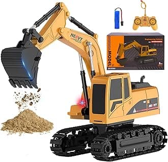 Construction Excavator - Toy Engineering Digger Truck, Remote Control Rechargable Hydraulic Car for 6 7 8 9 Year Old Boys Girls, Educational Birthday Gifts for Kids 3 4 5 Years Old
