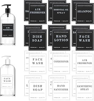 24 PCS Waterproof Labels for Bottles, Bathroom Hand Soap Shampoo and Conditioner Dispenser Label Stickers, Removable Labels for Soap, Lotion, Shampoo and Conditioner Bottles (Black, White)