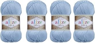 Hand Knitting Yarn 100% Microfiber Acrylic Yarn Alize Diva Silk Effect Thread Crochet Art Lace Craft Lot of 4 skeins 400gr 1532yds (350)