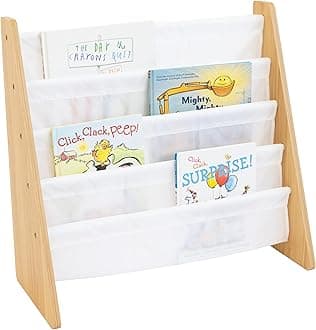 Humble Crew, 4 tier, Natural/White Kids Book Rack Storage Bookshelf with Deep Sleeves, Universal