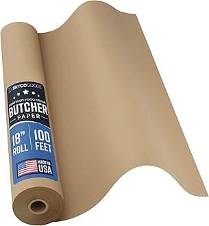 Brown Kraft Butcher Paper Roll - 18 Inch x 100 Feet Brown Paper Roll for Wrapping and Smoking Meat, BBQ Paper for the Perfect Brisket Crust - Durable, Unbleached and Unwaxed Food Grade Grilling Paper