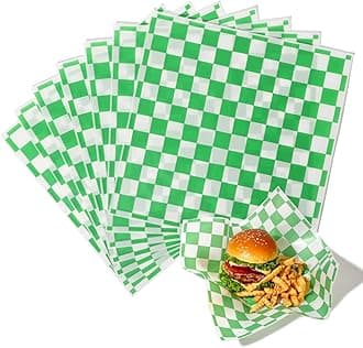[250 Sheets] 12x12 Inch Deli Paper Sheets Sandwich Wrap - Green and White Checkered Food Basket Liners, Grease Resistant Wrapper for Barbecue Restaurants, Picnics, Parties, Kids Meal, Outdoor Fair