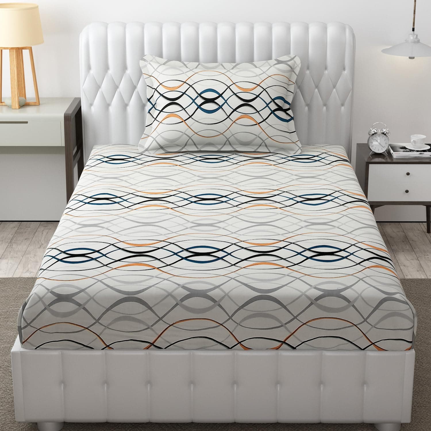 FRESH FROM LOOM Bedsheet Single Size,Microfiber Bed Sheet for Single Bed,Floral Design Bed Spread with 1 Pillow Covers,Wrinkle Free Hypo-Allergenic Bedsheets/Bedcover(60x90 Inches,White),144 TC