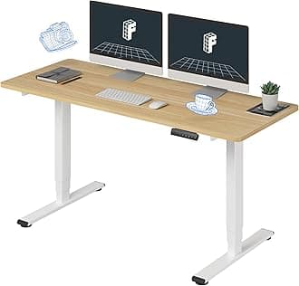 FLEXISPOT E6 3-Stage Dual Motor 60 x 24 Electric Standing Desk Sit Stand Up Desk, Holds 220 lbs, Adjustable Height w/Memory Presets, One-Piece Maple Desktop & White Frame, Ships in 2 Boxes