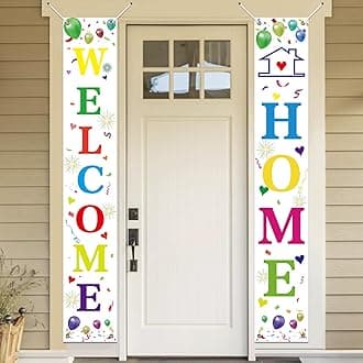 Koliphy Welcome Home Decorations, Welcome Home Banner Decor Background Photo Booth Door Banner for Homecoming Family Returning Party Supplies(White)