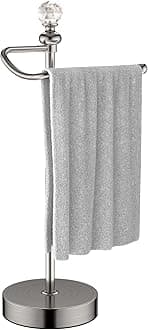 ROLABAM Heavy Weighted Hand Towel Holder with Crystal Ball - Stand, 15.7'' Tall, Brushed Nickel