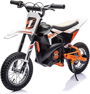JoyWheel 24V Electric Off-Road Motorcycle, 250W Motor 13.6MPH Fast Speed Kids Dirt Bike, Electric Off-Road Motorcycle with Rear Wheel Suspension, Leather Seat, Metal Suspension, White