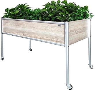 Foreman Raised Garden Bed on Wheels – Weather-Resistant Raised Garden Bed (48" x 24" x 32") with Drainage, Ideal Raised Garden Bed for Vegetables & Flowers – 300 lb Capacity, Callisto Wood Grain
