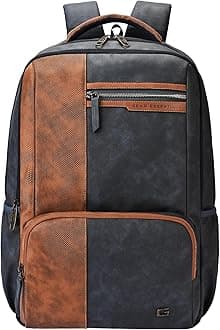 Vintage 4 19"/29L Anti Theft Faux Leather Medium Water Resistant 4 Compartment Laptop Backpack/Casual Backpack/Daypack/Travel Backpack/College Bag For Men/Women(Blue-Tan)