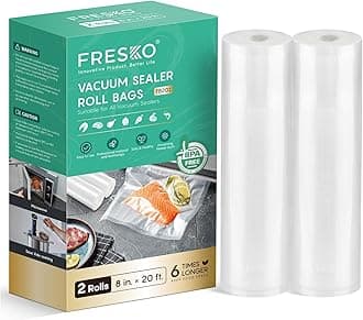 FRESKO 8"x20' Vacuum Sealer Bags for Food, 2 Rolls Customized Size Storage Bags with BPA Free, Heavy Duty Food Bags for Meal Prep and Sous Vide Cooking