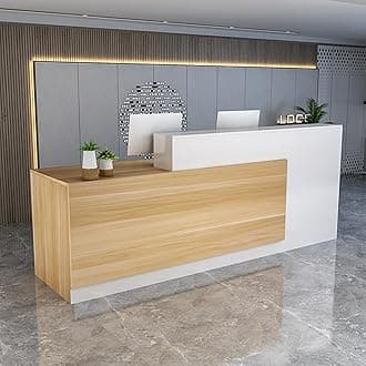 Reception Counter Desk, Front Counter Desk with Lockable Drawers, Modern Retail Counter, Wooden Computer Desk Reception Table, for Checkout Office/Beauty Salon/Lobby C-Left