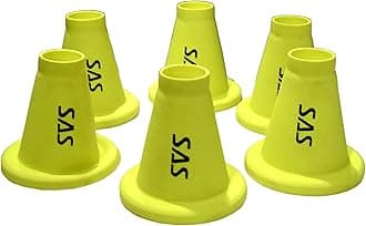SAS SPORTS Cricket Batting Tee - Durable TPR Material | Cricket Cones for Exercise | Cricket Equipment Tee for Batting, Cricket Practice | Cricket Cones for Practice (Yellow, Pack of 6)