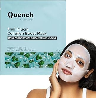 Quench Snail Mucin Korean Collagen Boost Mask with Niacinamide & Hyaluronic Acid for Glass Skin within 4 Hours | Korean Bio-Collagen Overnight Mask for Deep Hydration | Reduces Pigmentation, Wrinkles