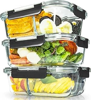 Meal Prep Airtight Food Storage Glass Container Set with Lids - Stackable glass tupperware with compartments - Freezer, Microwave & Dishwasher Safe (1000ml each Container)