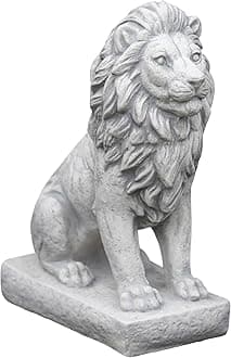 gartendekoparadies.de Small lion straight, stone figure, H. 34 cm, 10 kg, gray, frost-proof made of cast stone for outdoor use (straight)