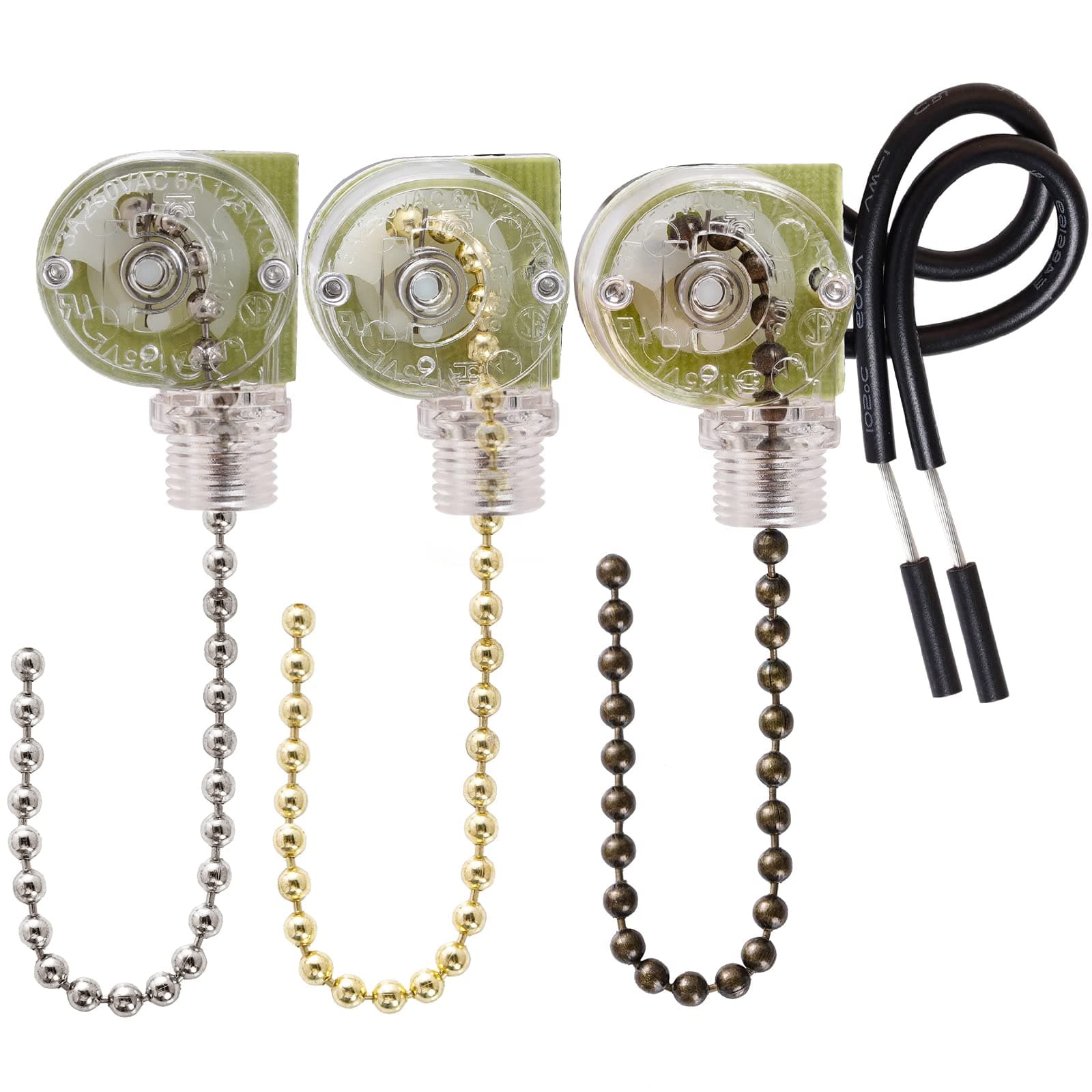 3 Pack Ceiling Fan Pull Chain Switch Zing Ear ZE-109 Two-Wire Light Switch Control Replacement for Ceiling Fan Wall Light Lamps