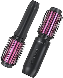 Youbella Cordless Hair Curling Iron Brush, Mini Travel Hot Straightener Comb, 3-in-1 Portable Wave Curling Wand, 1.5″ Ionic Heated Brush, USB Rechargeable Hair Curler, Black – No Automatic Rotation