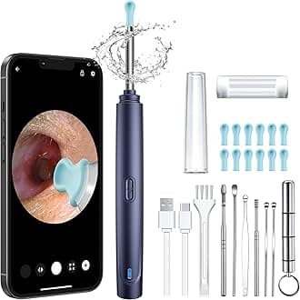 Ear Wax Removal Tool, Ear Cleaner with Camera, 1296P HD Camera and 6 LED Lights, Ear Cleaning kit with 10 Ear Pick Tips, Ear Wax Removal Kit for iOS and Android(Deep Blue)