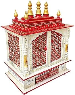 GLOBAL TECH Wooden Temple/Pooja Mandir Mandap for Home (Red Jali, 18 x 12 x 24 Inch)
