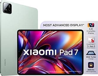 XIAOMI Pad 7 |Qualcomm Snapdragon 7+ Gen 3 |28.35cm(11.16") Display |12GB, 256GB |3.2K CrystalRes Display |HyperOS 2 |68 Billion+ Colours |Dolby Vision Atmos |Quad Speakers |Wi-Fi 6e |Sage Green
