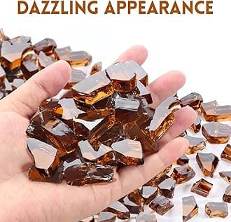 GasSaf 1/2 Inch Fire Glass Reflective Tempered Fireglass Cut Crushed FireGlass for Fire Pit, Fireplace and fire Pit Table (20 Pound)(Amber Reflective)