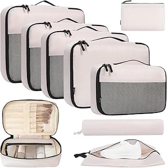 BAGAILBAGAIL 8 Set/9 Set Packing Cubes Luggage Packing Organizer for Travel, Suitcase Packing Bags for Travel Accessories(Cream, 9 Set)
