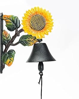Sungmor Heavy Duty Cast Iron Sunflower Hand Bell - Hand-Painted Wall Decor for Indoor/Outdoor Use
