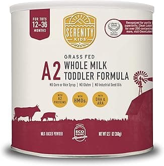 Serenity Kids 12+ Months A2 Whole Milk Toddler Formula Powder - Grassfed Formula With HMOs - Clean Toddler Protein & Easy Digestion - Powdered Milk with DHA & ARA - 12.7 Oz, 1 Pack