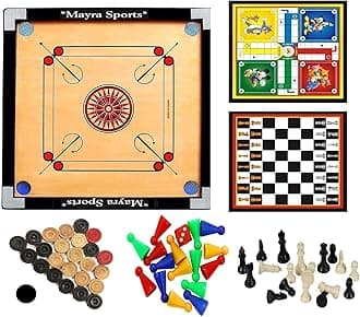 Mayra Sports & Fitness Wooden Carrom Board 3 In 1 Game (Carrom Medium Size With Ludo Chess)