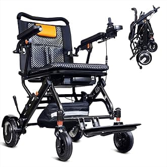 SOFTFISH Lightweight Foldable Electric Wheelchair for Adults - 25-Mile Range, Dual 250W Brushless Motors, 220LBS Capacity, Portable Travel Wheelchair with Auto Brake & Shock Absorption