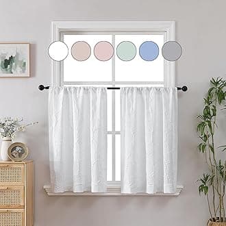 Aiyufeng White 3D Embossed Textured Short Curtains, 2 Panels Set, 36 Inch Length, Each 38" Wx36 Inches, For Living Room & Bedroom Windows