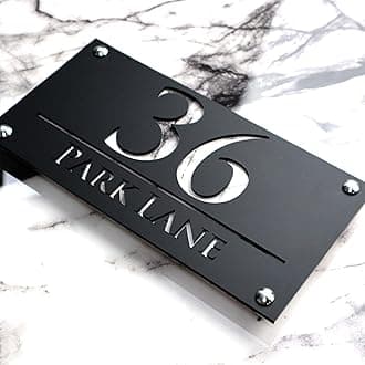 LUXE H3 F32 | House Numbers Plaques House Numbers Door Laser Signs Number Name Personalised Plaques For Outside 3D Laser Cut acrylic Mirrored Marble (Matt Black & White Marble)