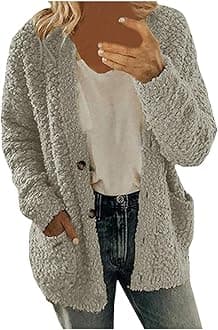 Winter Coats for Women Fleece Jacket Warm Casual Coats with Pockets Long Sleeve Button Down Cardigans Sweaters