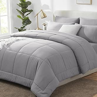 CozyLux Queen Comforter Set Grey, 7 Pieces Bed in a Bag, Gray Comforters Queen Size, All Season Bedding Sets with Stitch Quilted Comforter, Flat Sheet, Fitted Sheet, Pillowcases