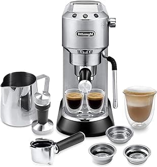 De'Longhi Dedica Arte Espresso Machine - MyLatteArt Milk Foam Nozzle, Precision Steam Wand, Steel Tamper Included - Create Perfect Espresso, Cappuccinos, and Latte Art at Home - EC885.M