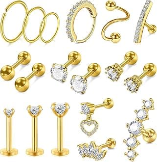 20g 16g Cartilage Earrings for Women Silver Gold Helix Piercing Jewelry Surgical Steel Hypoallergenic Flat Back Earrings Cartilage Hoop for Women Forward Helix Earring Tragus Jewelry Screw Back