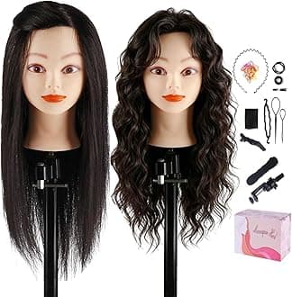 TopDirect Mannequin Head with 80% Real Hair,18" Black Real Hair Cosmetology Manikin Head Hair Styling Hairdressing Practice Training Doll Heads with Clamp Holder and Tools Set
