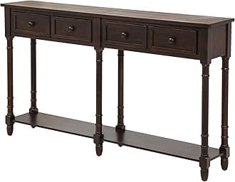 Merax Rustic Console Table with 2 Storage Drawers for Entryway, 2 Tier Sofa Table Behind Couch with Storage Shelf, for Hallway Living Room, Espresso