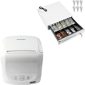 SAM4s White GIANT-100 Compact 3" Thermal POS Printer USB Serial Ethernet, Splash Cover Included with HK Systems 16" White Cash Drawer